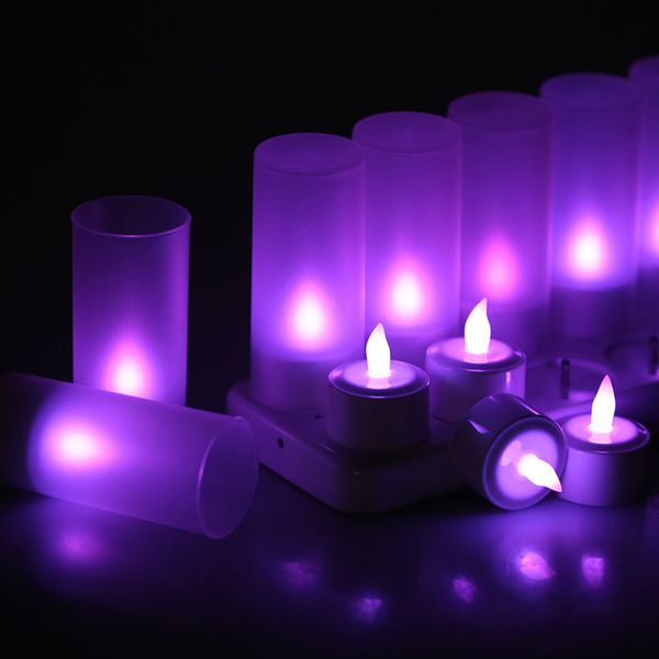 

new design 12pcs /set remote controll rechargeable tea light candles frosted flameless tealight multi -color changing candle lamp party