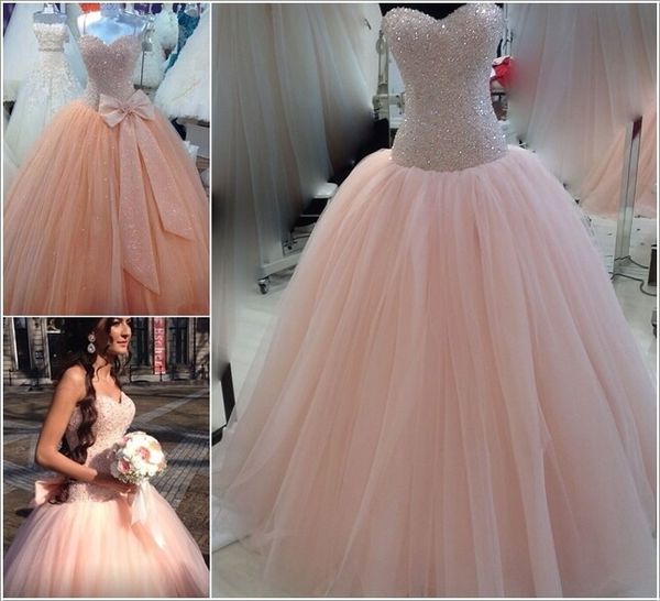 

shining sequins bead bodice ball gown quineanera dresses blush pink tulle elegant prom ball gown with bow sash sweet 16 pageant dress, Blue;red