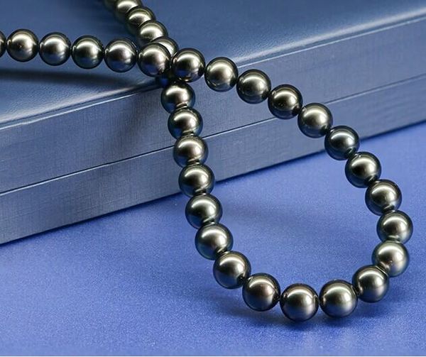 

pearls jewelry fine natural 8-9mm black pearls necklace 18inches 925 siver