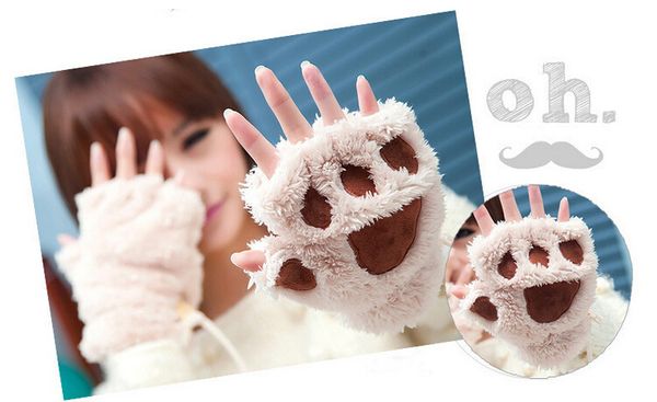 Donna Inverno Fluffy Orso/Gatto Peluche Zampa/Artiglio Guanto-Novità guanti semicoperti in morbida spugna da donna guanti regalo di natale