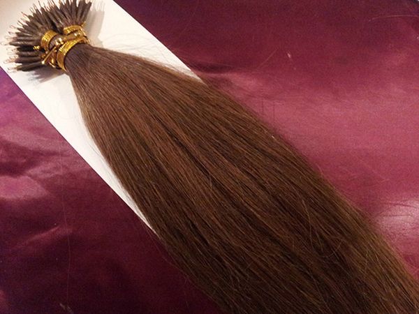 

elibess hair-indian human hair products 16"- 26" 1g/s 100s/set stick tip nano ring hair extensions 6# light brown, Black