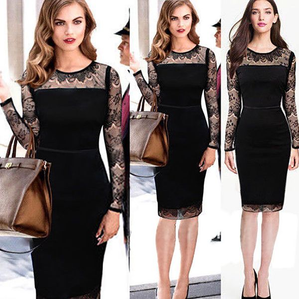 

black lace fashion party cocktail evening women pencil slim dress, Black;gray