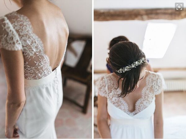 

дешевые шифоновые свадебные платья v шеи кружева увенчанные рукава спинки свадебные платья на заказ 2016 пляж свадебные платья, White