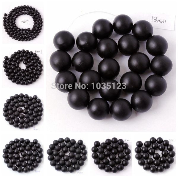 

wholesale-4.6.8.10.12.14.16.18mm frosted round shape black agate onyx loose beads strand 15" jewellery making wj55, Silver