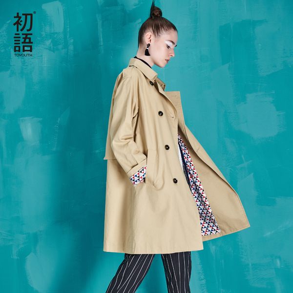 

wholesale- toyouth 2017 autumn new arrival trench coat women double-breasted turn-down collar medium style long cotton outwears, Tan;black
