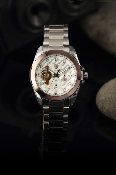 

fashion wristwatch automatic mechanical wrist watch men tevise watches tv55, Slivery;brown