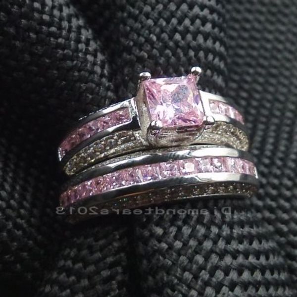 

luxury sz5-10 princess cut 10kt white gold filled pink sapphire simulated diamond wedding ring gift with box, Silver