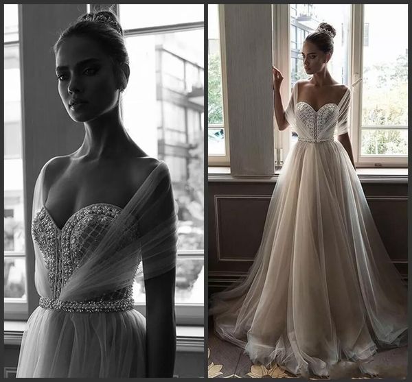 

Elihav Sasson Crystal Beach Arabic Wedding Dresses Sweetheart Pearls A-line Tulle Bridal Dresses Sexy Wedding Gowns