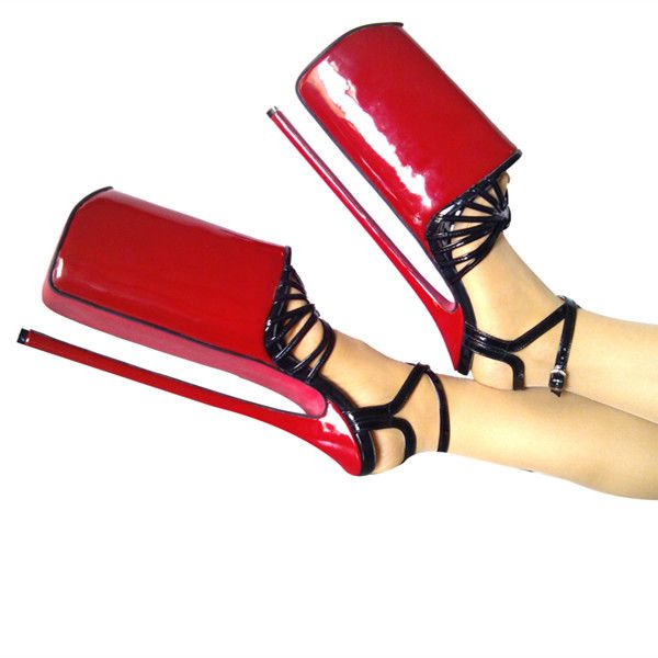 

30cm heel height genuine leather round toe stiletto heel sandals party shoes us size 5-14 no.y3004r, Black
