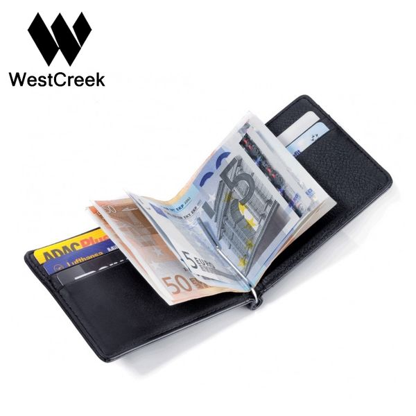 

men wallets split leather purse man money clip wallet and clamp for money, Black