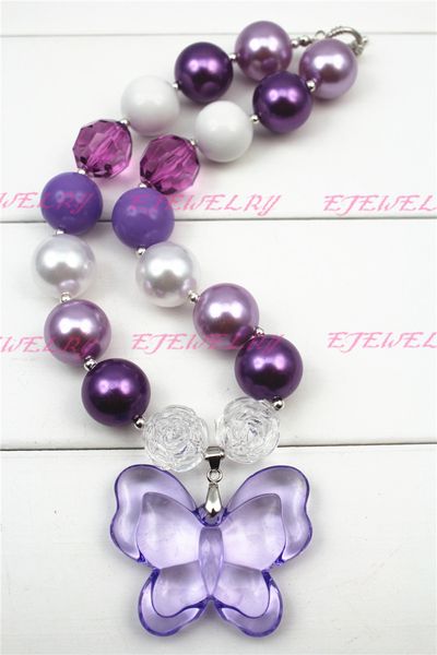 

purple butterfly purple beads chunky necklaces for girls and kids cb254, Silver