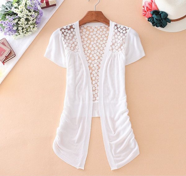 

Новая мода женщины с коротким рукавом кружева сладкий конфеты цвет досуг крючком