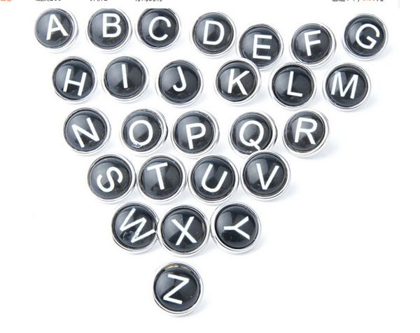 

горячая продажа diy snap кнопка 12 мм snap button jelwery, пригодный для браслет черный письмо стекло noosa кнопка mix color кнопка бесплатн