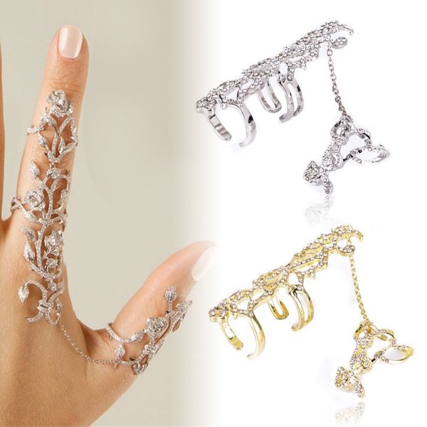 

women's jewelry plating diamond rose rings multiple finger stack knuckle band hollow bling adjustable ring crystal dhl d300s, Silver