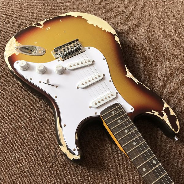 

selling new arrival goldburst electric guitar with handmade old ,with rosewood fingerboard , old guitarra