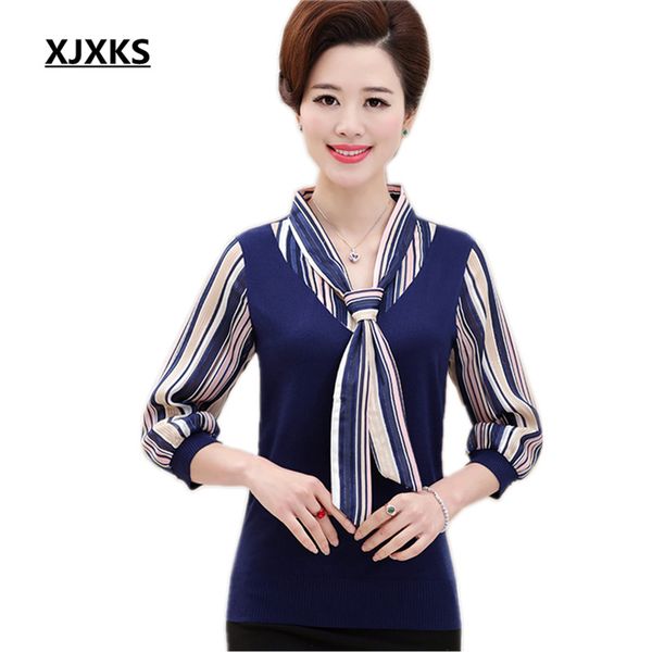 

wholesale- women's sweaters and knitwear with three quarter chiffon sleeves new spring knitted pullover, White;black
