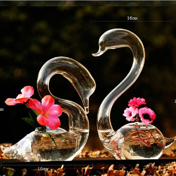 

Рука выдувного стекла лебедь скульптура домашнего декора набор из 2 красивых искусства стеклянные вазы любовника подарок цветок украшения