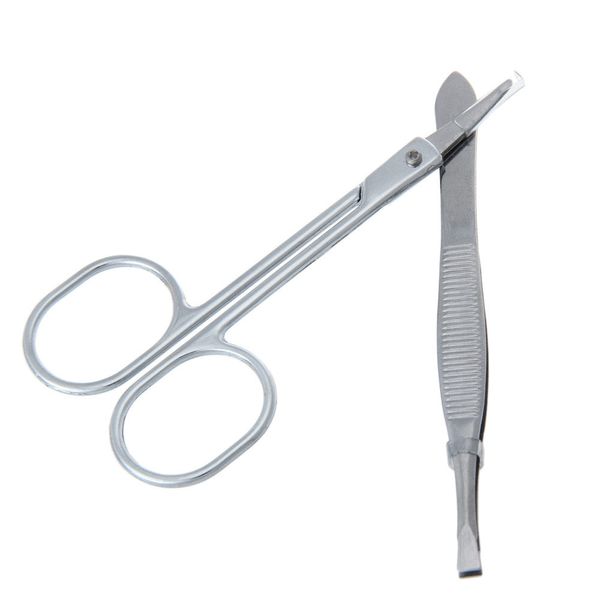 Wholesale-Rainbow 2 pc Eyebrow Scissors Tweezers Stainless Steel Tool Suit  Free shipping Wholesale