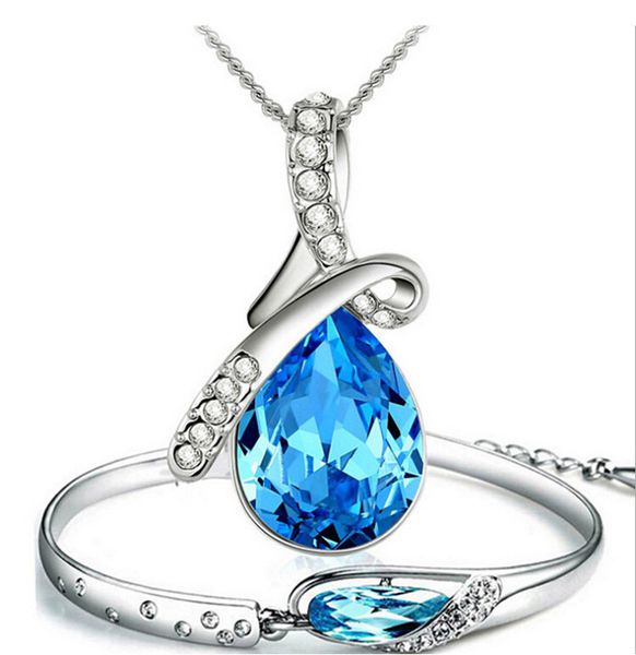 

18k silver plated necklace and bracelets sets austria crystal element jewelry glass shose angle tears jewelry sets for women 1091-1046