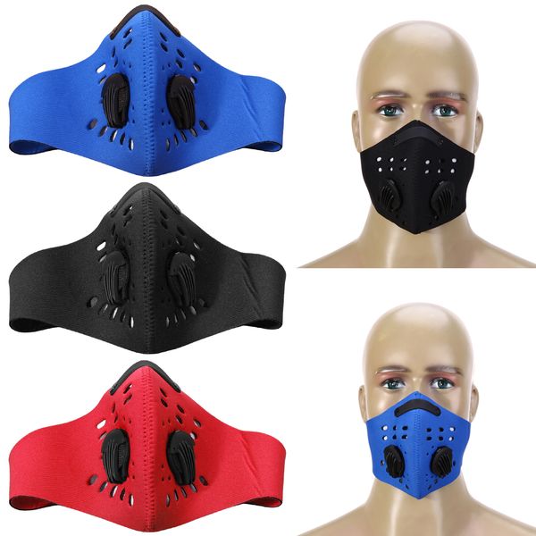 

wholesale- anti-pollution pm2.5 filter two exhale valves bike bicycle half face mask dustproof activated carbon cycling face mask, Black