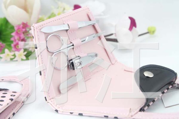 

16set/lot pink polka dot purse manicure set favor wedding bridal shower favors and gifts