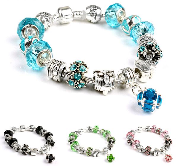 

european and american diy crystal beads charm bracelets big hole new fashion jewelry accessories women beaded bracelet for sale, Golden;silver