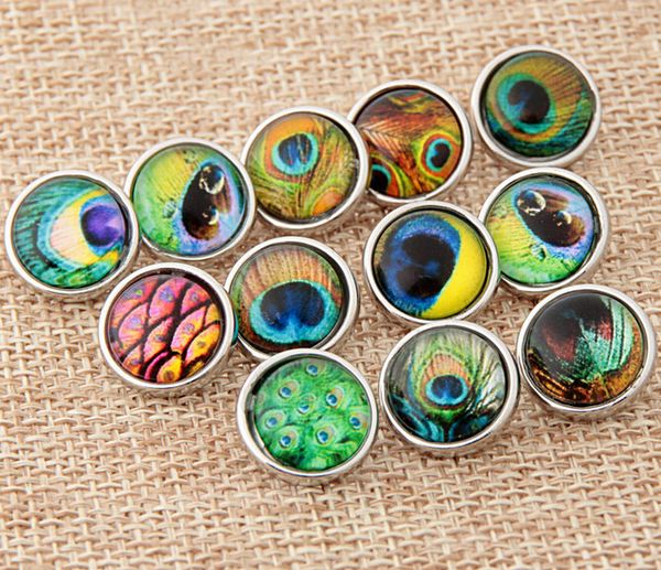 

peacock peafowl feather diy snap button 12mm snap button jelwery fit for bracelet mix glass noosa button button fashion acceesories