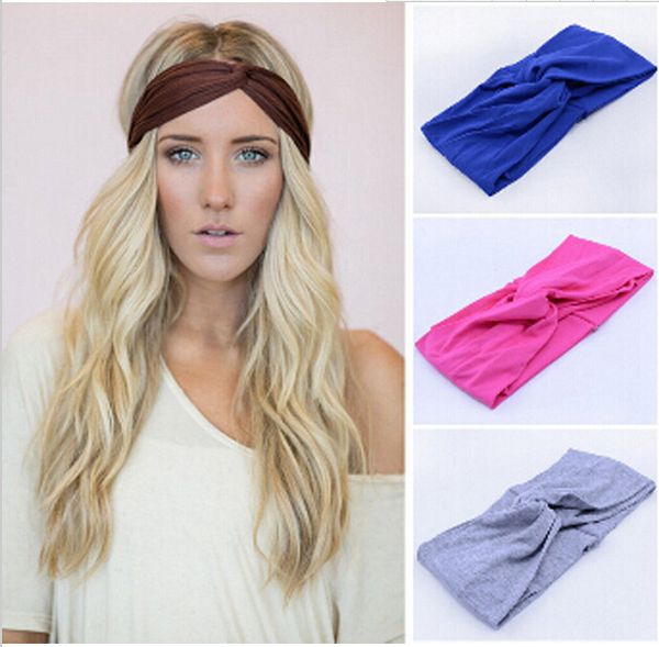 Moda Doces Cores Mulheres Esticamento Torçal Turbante Turbante Soft Sport Head Wrap Bandana Headwear Bohemia Estilo Acessórios De Cabelo