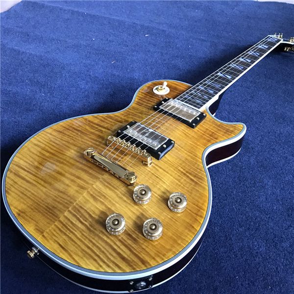 

selling new arrival custom guitar brown yellow electric guitar,rosewood fretboard ,flame maple back, guitarra