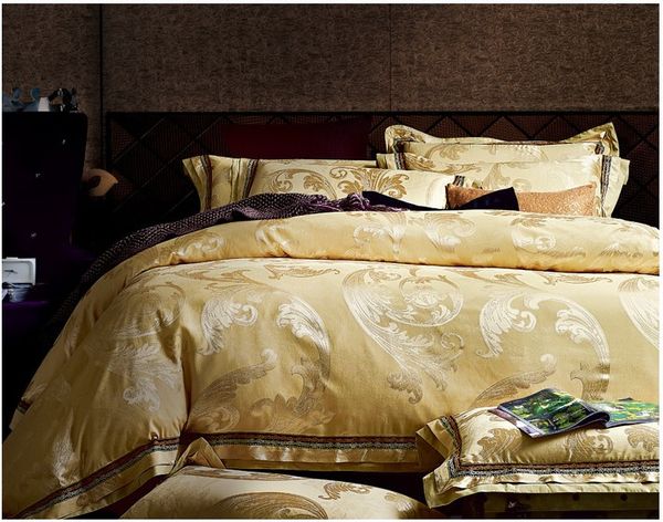 Luxury Champagne Gold Satin Jacquard Bedding Comforter Set King