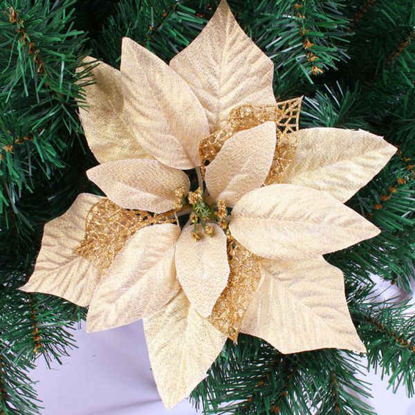 Wholesale 10pcs Lot 25cm Gold Artificial Christmas Flowers Poinsettia Tree Decoration Ornaments Wholesale 10pcs Lot 25cm Gold Artificial Christmas Flowers Poinsettia Tree Decoration Ornaments