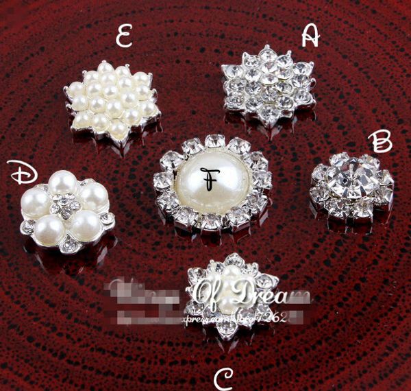 

5%off (60pcs/lot) 6 Styles HOT SALE Handmade Metal Rhinestone Pearl Button Clear Artificial Alloy Crystal Flatback Wedding Buttons