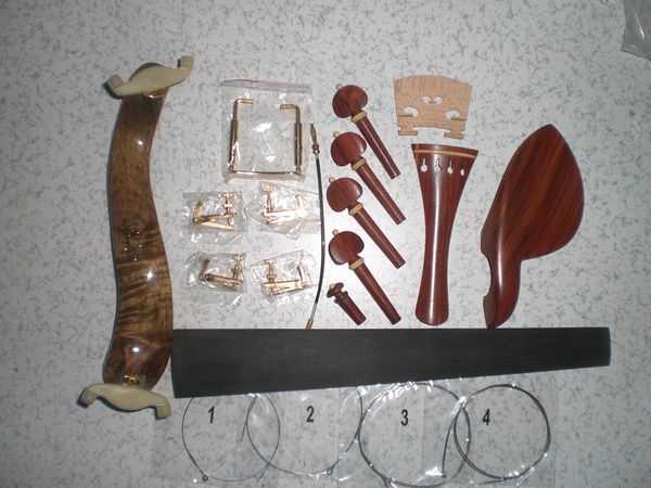 

1 set rose wood violin fitting 4/4 with shoulder rest string tuner fingerbaord etc