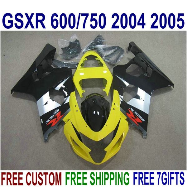 Комплект обтекателя ABS для Suzuki GSXR 600 GSXR 750 2004 2005 K4 GSXR600 / 750 04 05 Белые черные желтые мотоциклы набор U14J