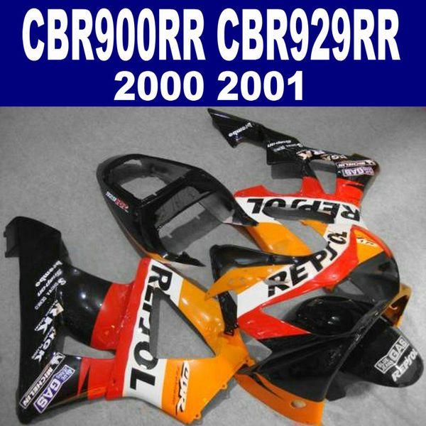 ABS полный обтекатели набор для HONDA CBR900RR CBR929 2000 2001 черный оранжевый REPSOLi пластиковые обтекатель комплект CBR 900 RR 00 01 HB42