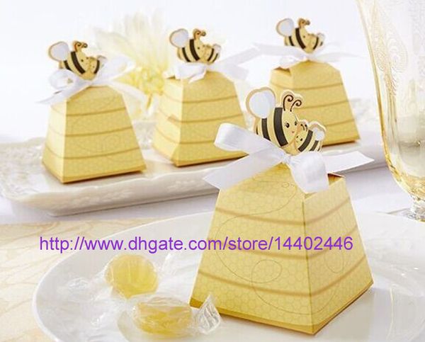 200 pcs bebê chuveiro presente caixas caixas doce como pode abelha amarela caixa de doces para festa de casamento favorável favor