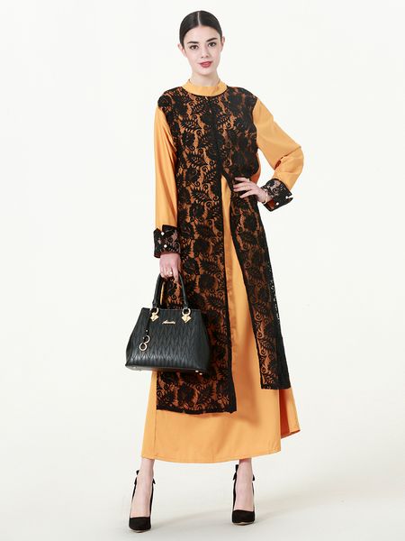 

new arrival muslim women lace kaftan dress islamic plus size long sleeved abaya dress l-6xl robes, Red