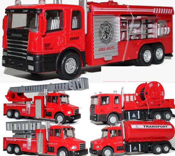 

alloy truck model toy, aerial ladder fire truck toy, water tanker, 5 different kinds, with light for christmas kid' gifts, collecting