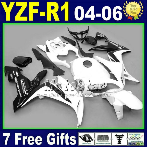 

motorcycle fairing kit for yamaha r1 2004 white black yzf 2005 2006 r1 04 05 06 fairings 85gb plastic bodywork set 7 gifts