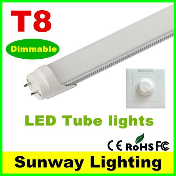 Dimmable LED T8 трубка 2 3 4ft 18W 22W 1200мм Интегрированные трубки огни G13 SMD 2835 LED освещение лампы 110lm / W гарантия 3years