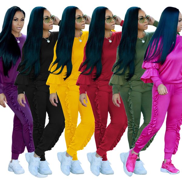 

Womens Two Piece sweatsuits outfits Long Sleeved Tops Blouse Shirt Sweatshirts with Long Pants Sets Ladies Casual Solid Color Suits