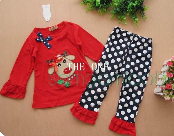 

red christmas costumes for kids suit baby tshirt pants kids christmas pajamas polka dots pants girls christmas deer children's sets clo, Blue;red