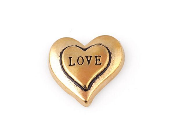 20 Adet / grup Altın Renk Aşk Kelime Mektubu Charm, DIY Kalp Yüzer Locket Charms Cam Bellek Madalyon Için Fit