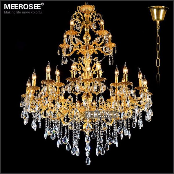 Luxuoso ouro grande lustre de cristal lâmpada pingente de cristal interior luminária 3 camadas 29 braços lâmpada do hotel md3034 d1200mm h1450mm