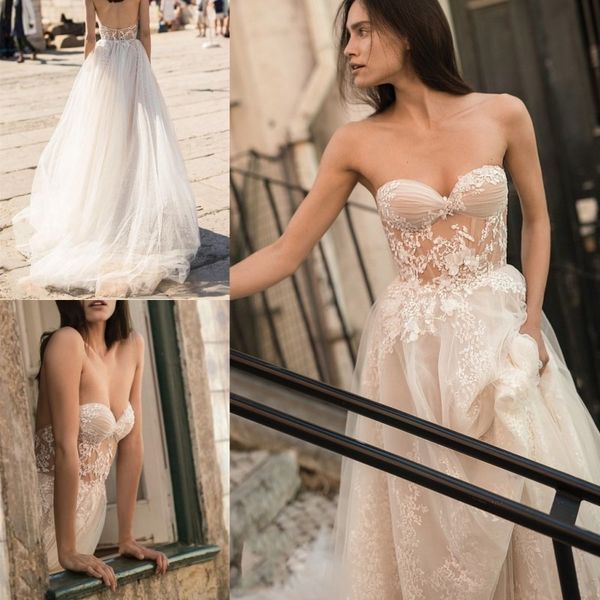 

liz martinez 2018 сексуальные свадебные платья милая кружева аппликация backless country beach boho свадебные платья sleevelss illusion свад, White