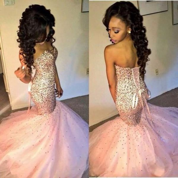 

2020 luxury sparkly crystals beaded corset lace up mermaid trumpet prom dresses sweetheart party dress fashion new formal evening gowns, Black