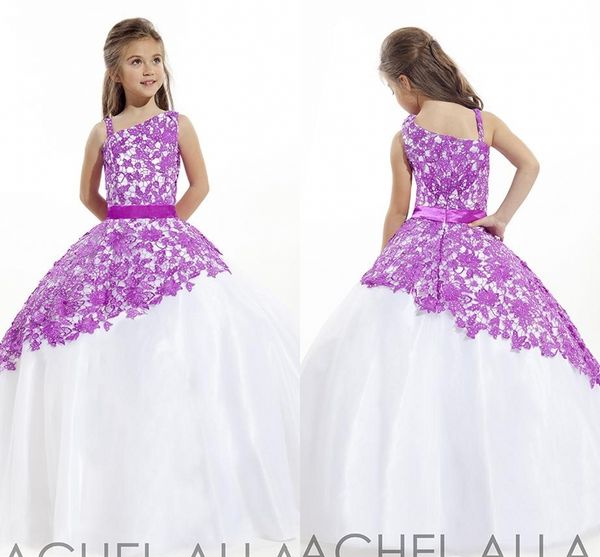 

2020 rachel allan spaghetti ball gowns lace zipper sweep train girls pageant dresses flower kids wear hy1144, White;red