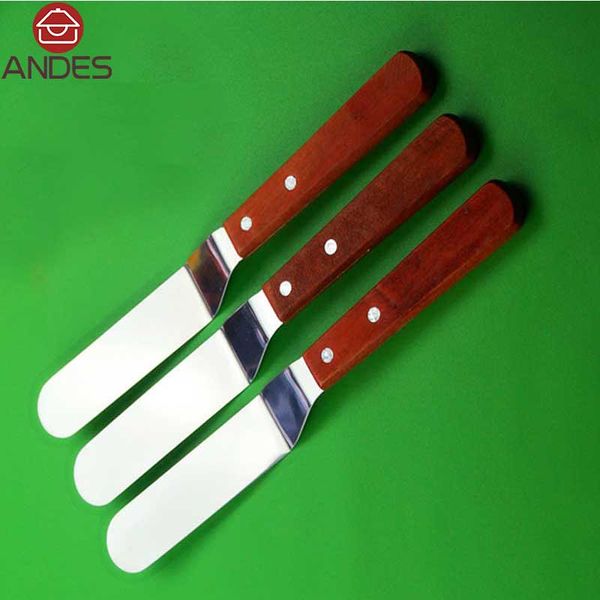 

wholesale- 3pcs 1 sets 6/8/10 inch cake icing spatula wood handle cream butter smoother blade angled flat scraper smoothing baking & pastry