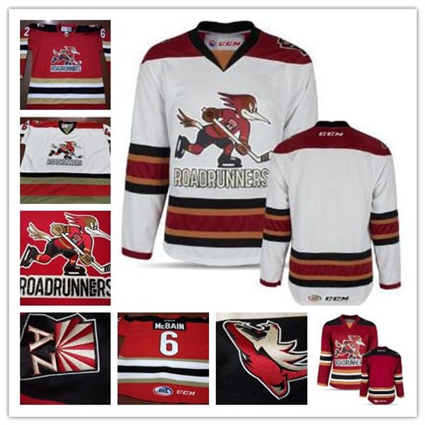 

custom men's tucson roadrunners andrew campbell hunter miska dakota mermis ryan macinnis ahl hockey stitched jerseys 2 color ing, Black;red