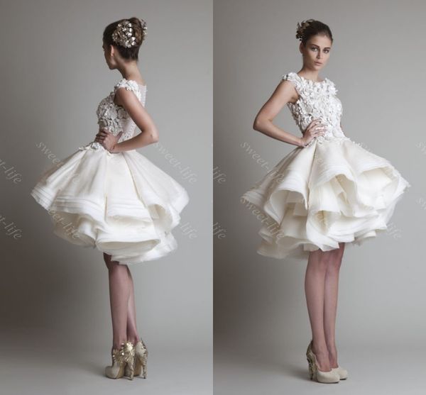 

2019 vintage short ball gown wedding dresses krikor jabotian cap bateau lace tiered knee length short party cocktail dress bridal gowns, White
